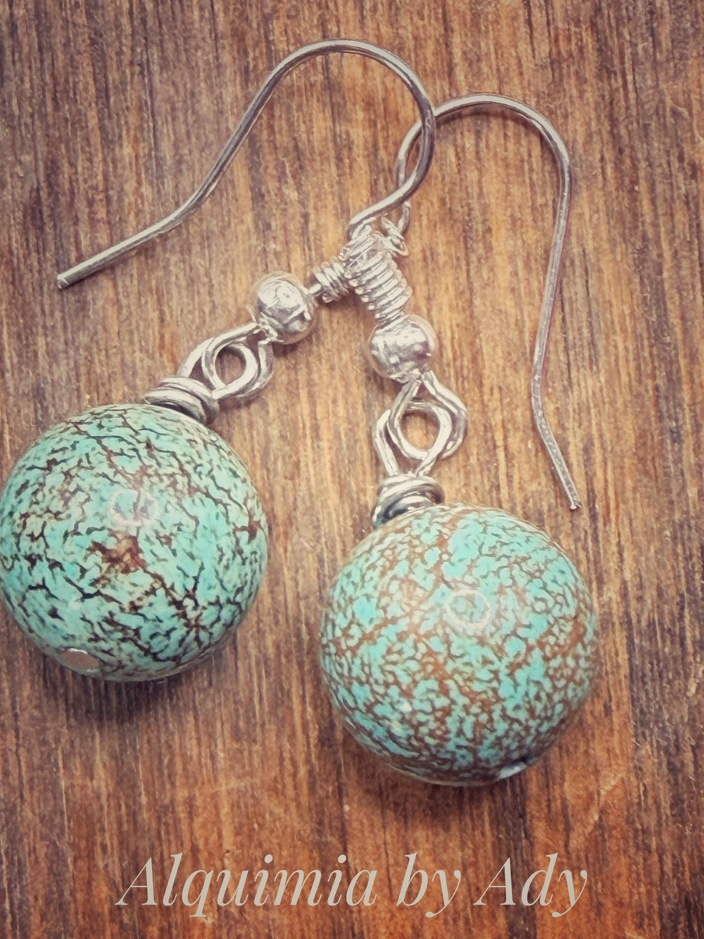 Big 20mm Turquoise Crackle Drop Earrings with Silver Accents